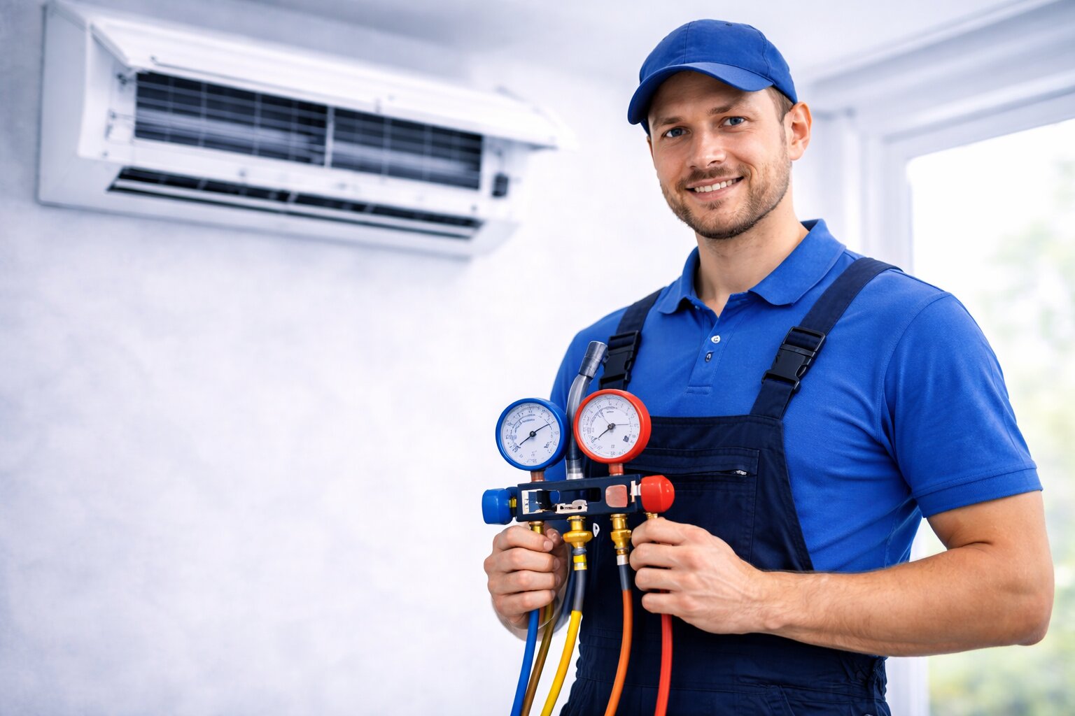 Техник обслужва климатична система